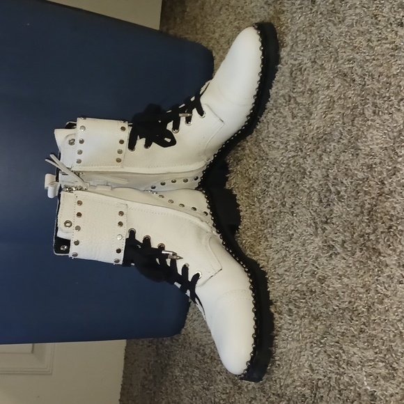 Sam Edelman "Jennifer" leather moto combat boots - 8 - white/black/silver - Picture 3 of 14